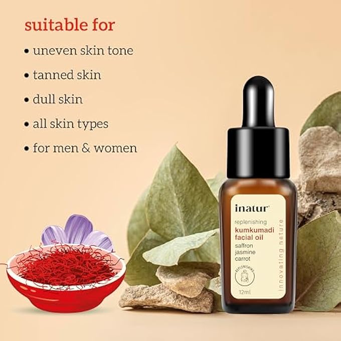 INATUR KUMKUMADI FACIAL OIL, AYURVEDIC FORMULATION, ORGANIC, ANTI-AGEING,12 ML - Image 2